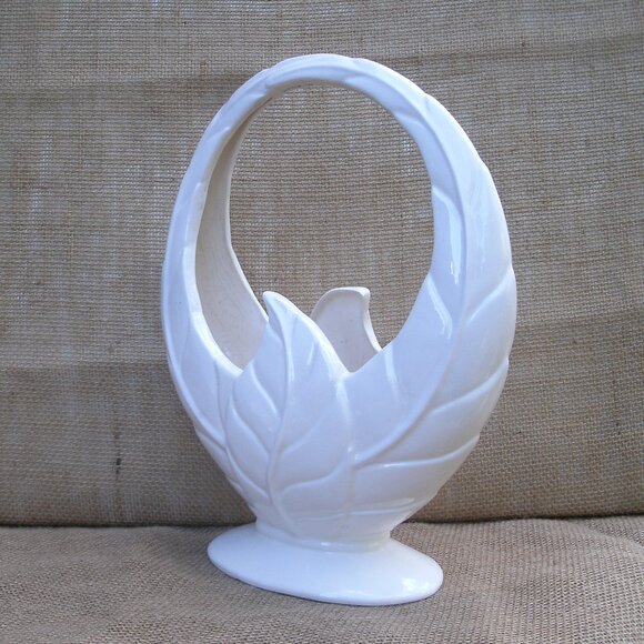 Vintage Art Deco Beswick Pottery Leaf Basket Vase - Picture 8 of 16